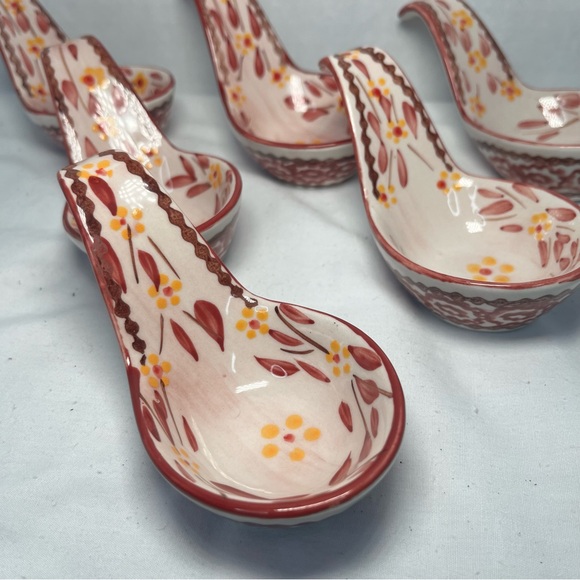 Temptations Old World Tara Dip Spoon Flatware Ceramic Set Of 6 Cranberry Red - Picture 2 of 8